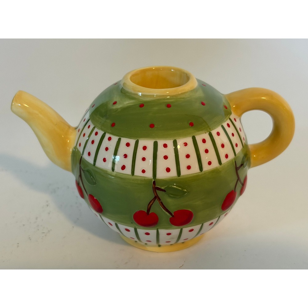 Vintage Mary Engelbreit Teapot Candlestick Candle Holder Cherry Cottagecore 90s
